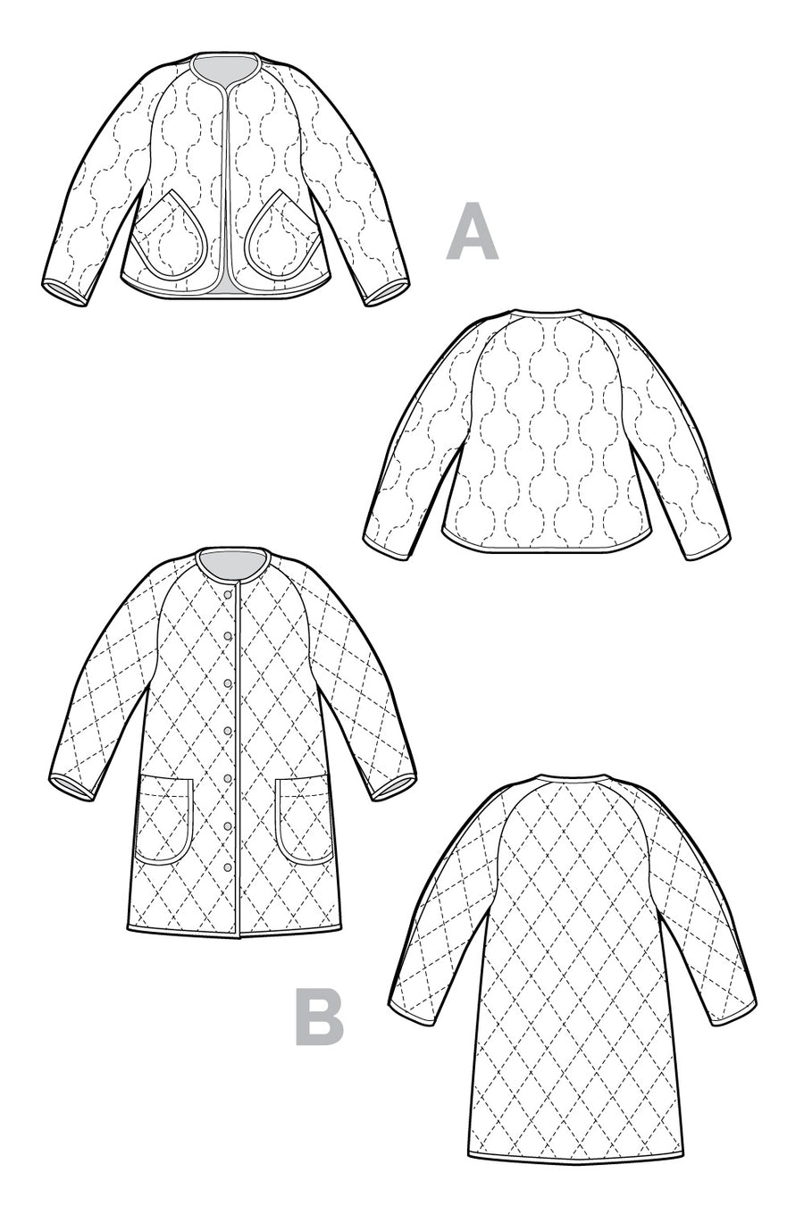 Parchment Jacket Pattern | Quilted Jacket + Quilt Coat Pattern Tech Flats | Closet Core Crew