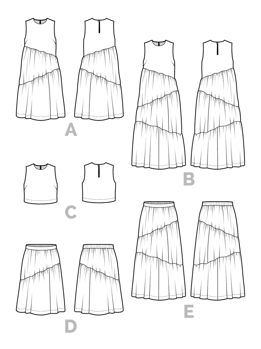 Azure Dress, Top and Skirt | Technical Flatlays | Closet Core Patterns