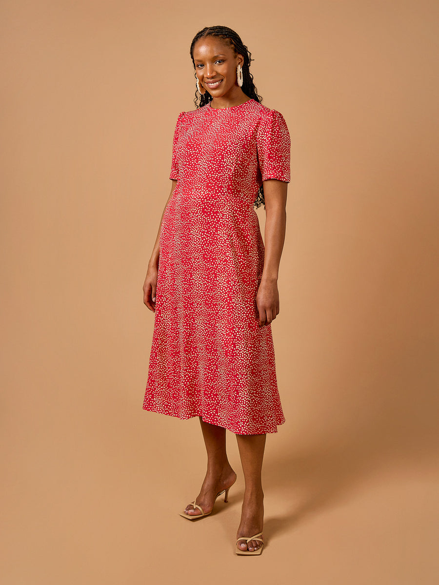 pattern midi dress Mayra Floral Pliss Puff Sleeve Midi Dress