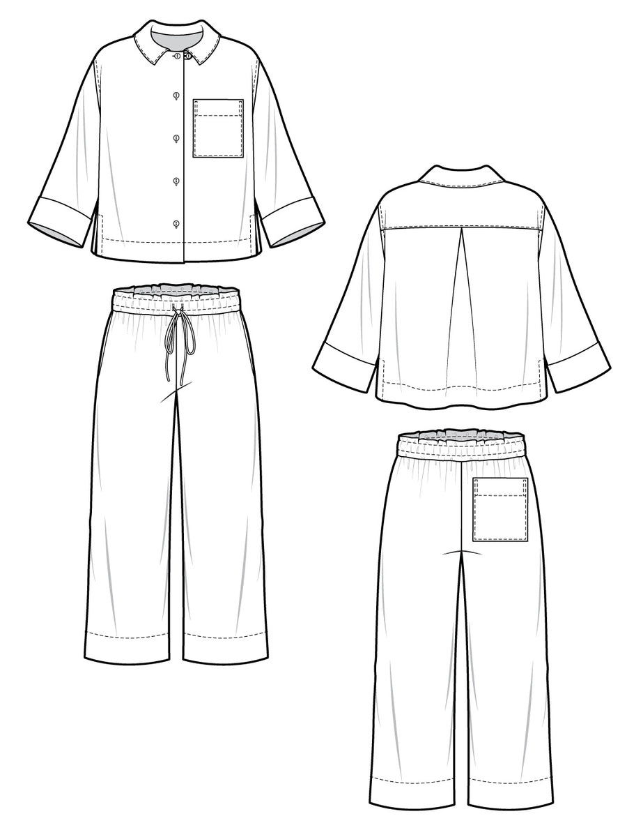 Fran Pajamas | Plus Size Pajama Bottom + Pajama Top | Technical Flats | Closet Core Patterns