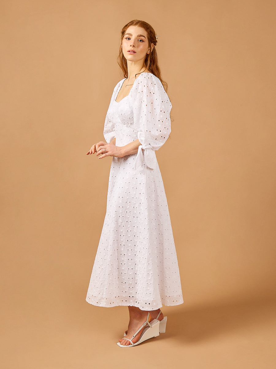 white pattern dress Kinsley Printed Maxi | Women's Clothing smocked at sides Side slip pockets Maxi length A Bridal 26' Teuta Matoshi