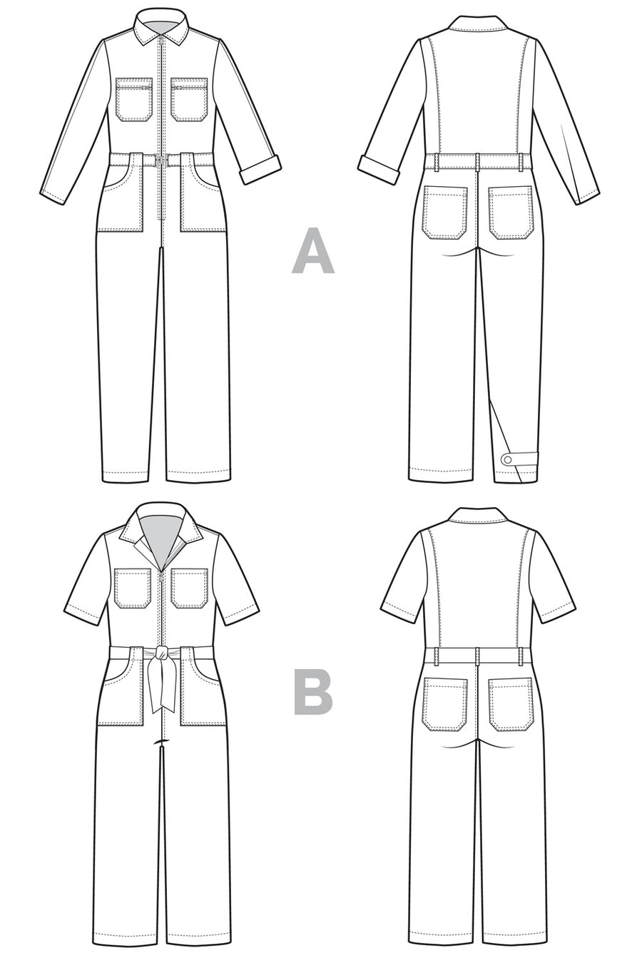 Blanca Flight Suit pattern / Boiler suit pattern from Closet Core Patterns - Technical drawings
