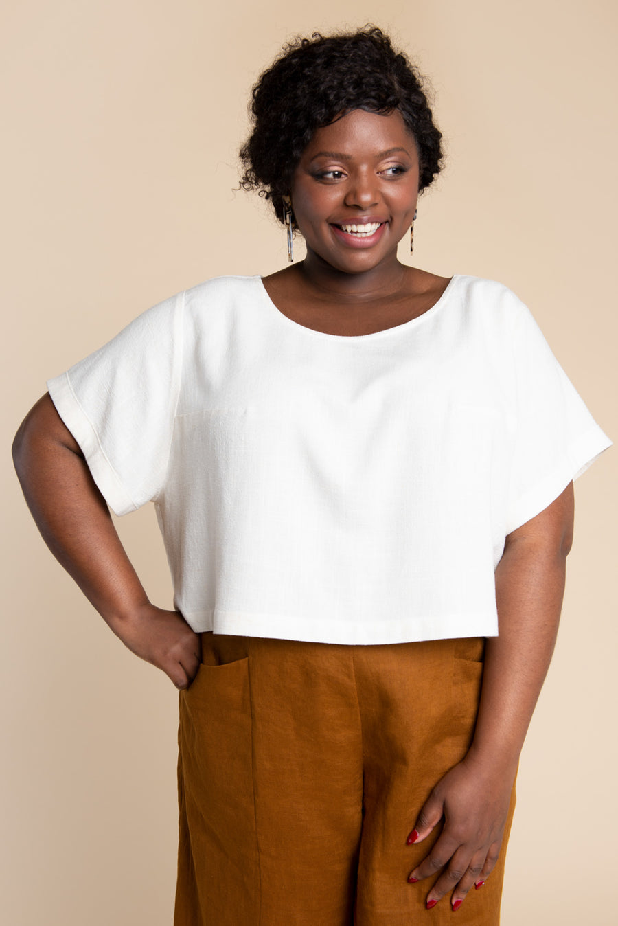 Cielo Top & Dress Sewing Pattern - Cropped top with cuffed sleeve | Closet Core Patterns