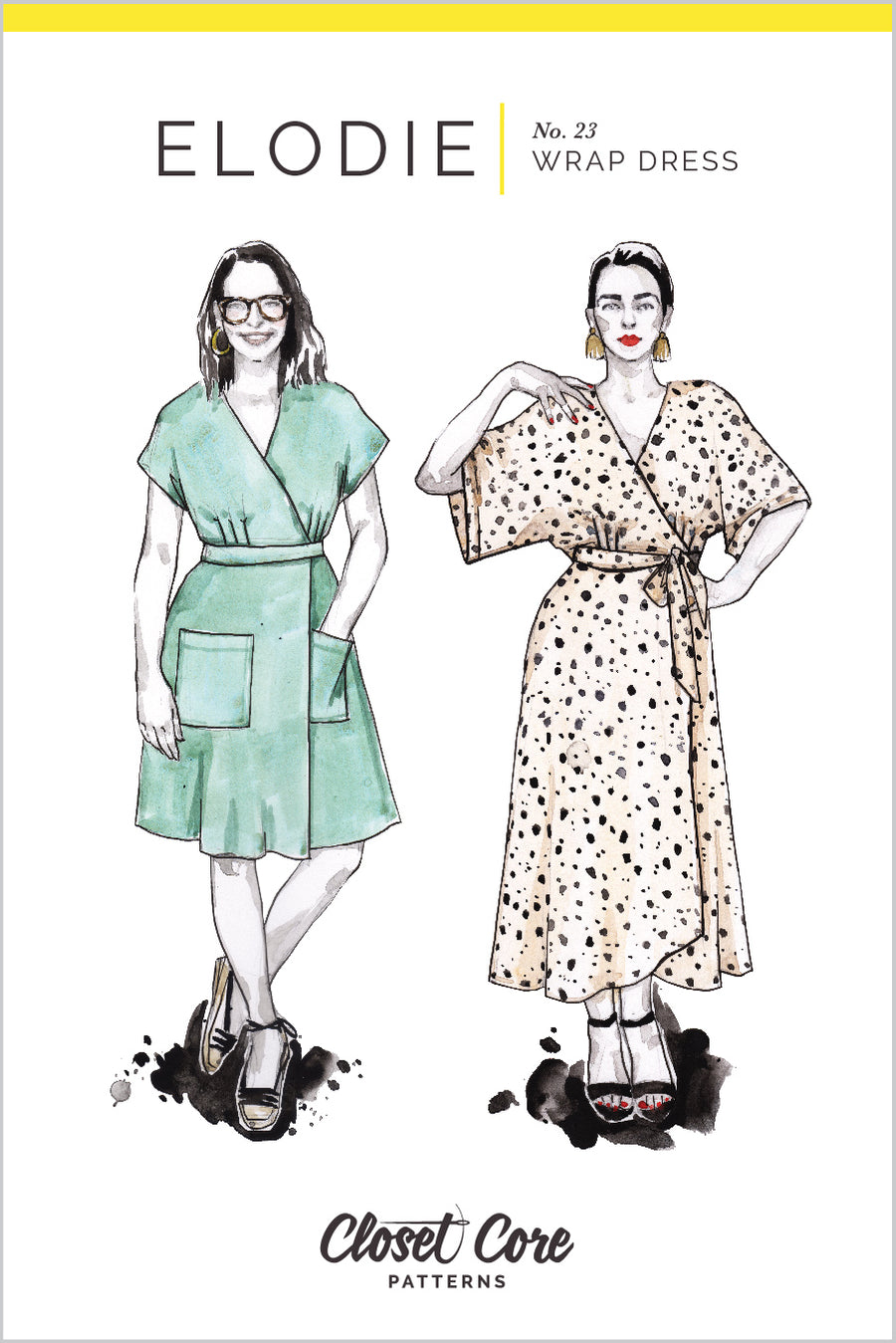 Elodie Wrap Dress pattern / Pattern cover - Front| Closet Core Patterns
