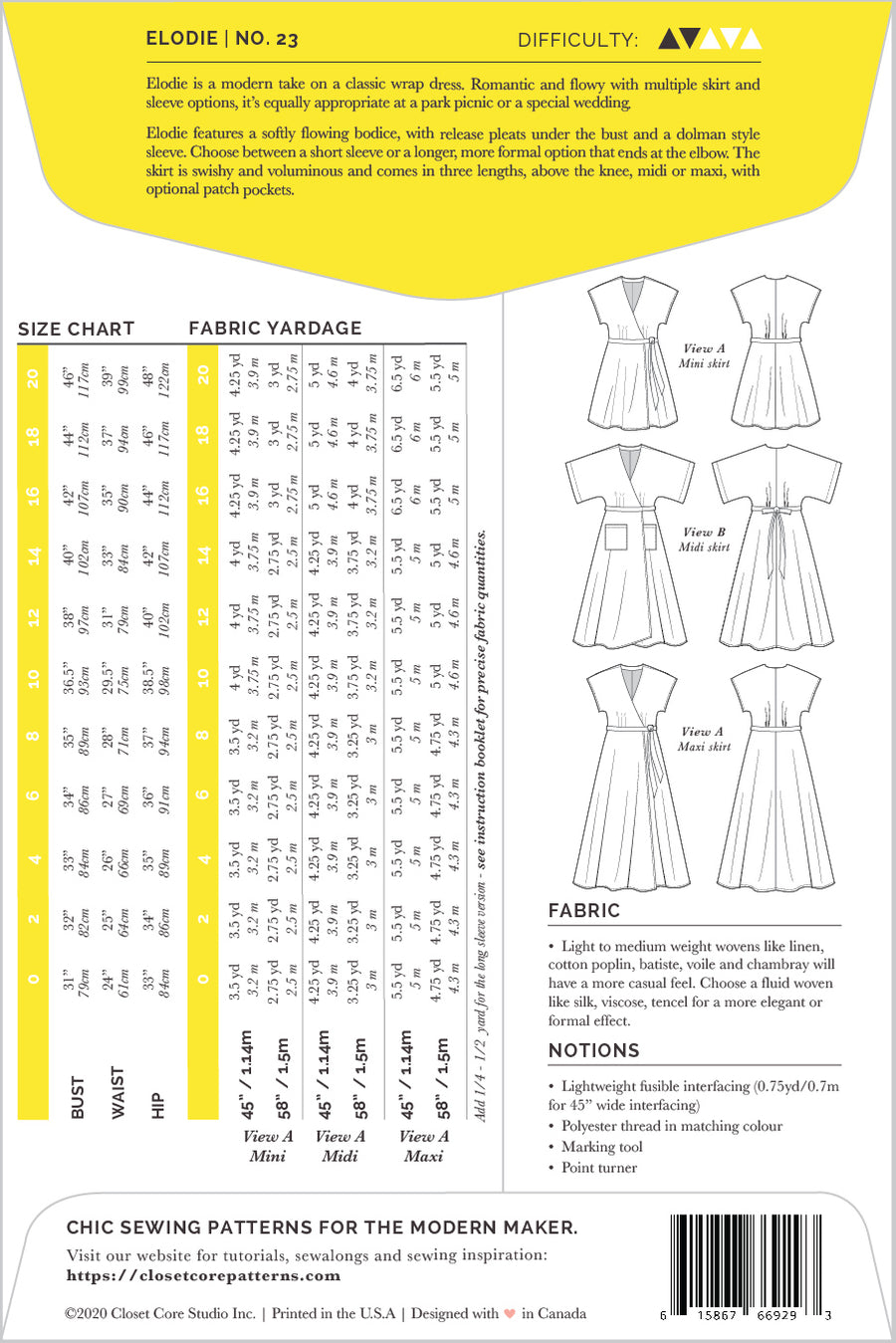 Elodie Wrap Dress pattern / Pattern cover - back | Closet Core Patterns