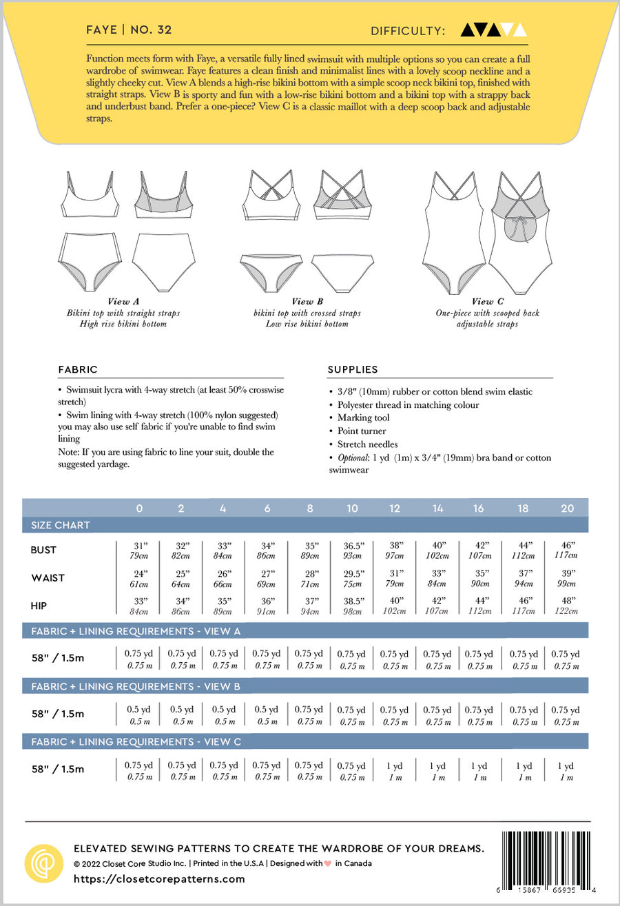 Faye Swimsuit Pattern - Envelope FrontFaye Swimsuit Pattern - Envelope back