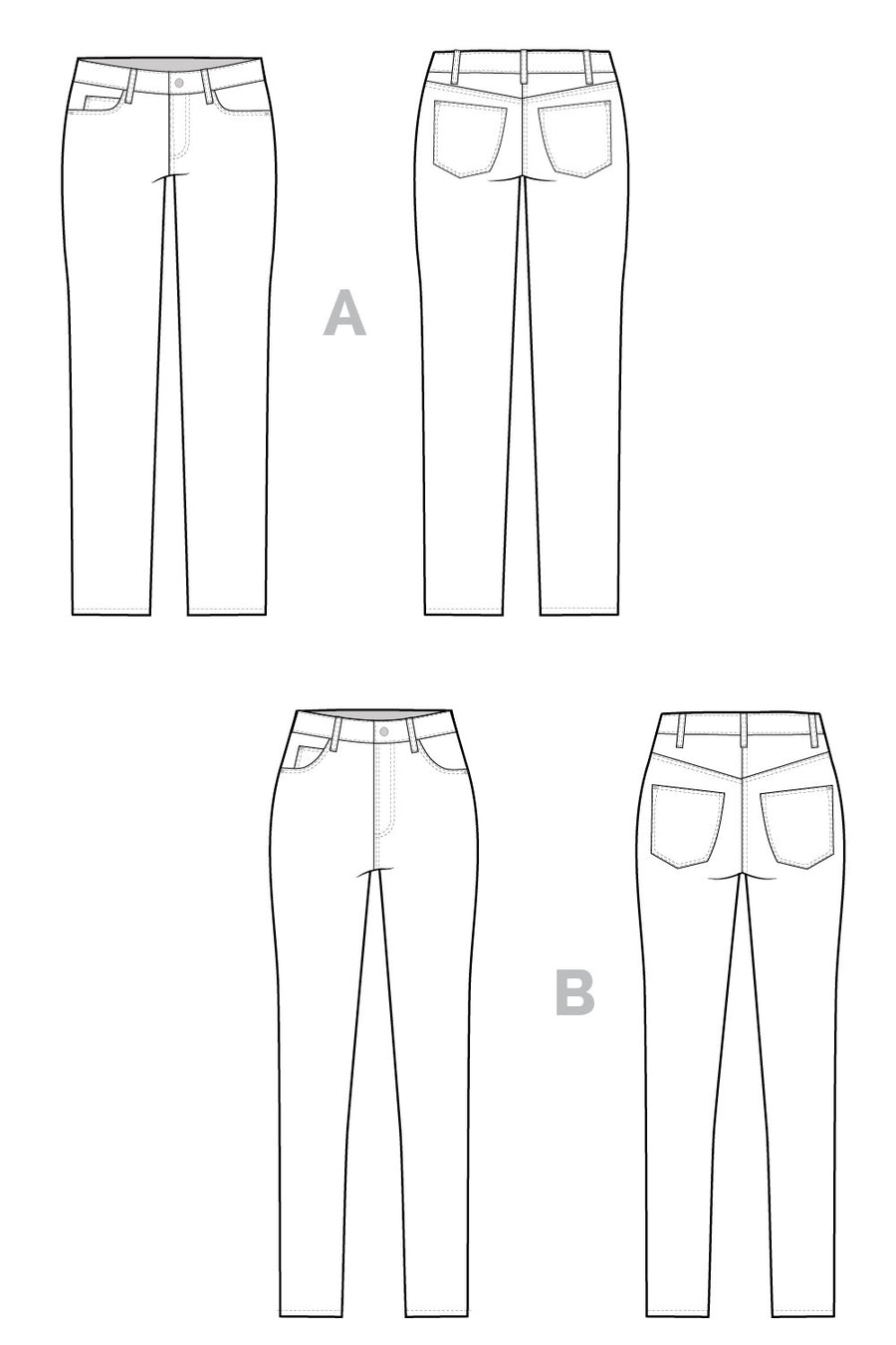 Ginger Skinny Jeans pattern // Technical flats // Closet Core Patterns