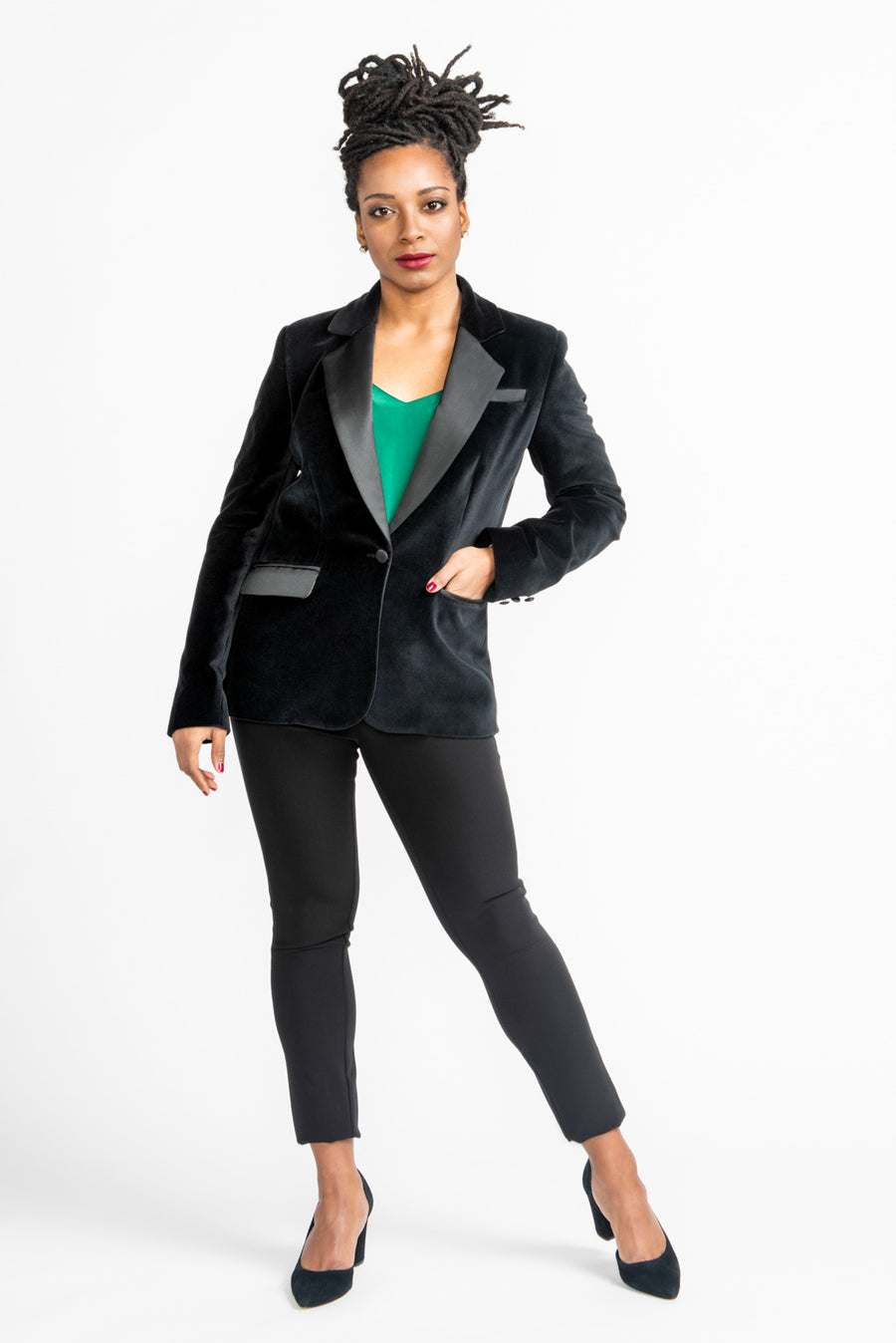 Woman's black velvet-effect cotton trouser suit in Black: Luxury Italian  Woman for Women