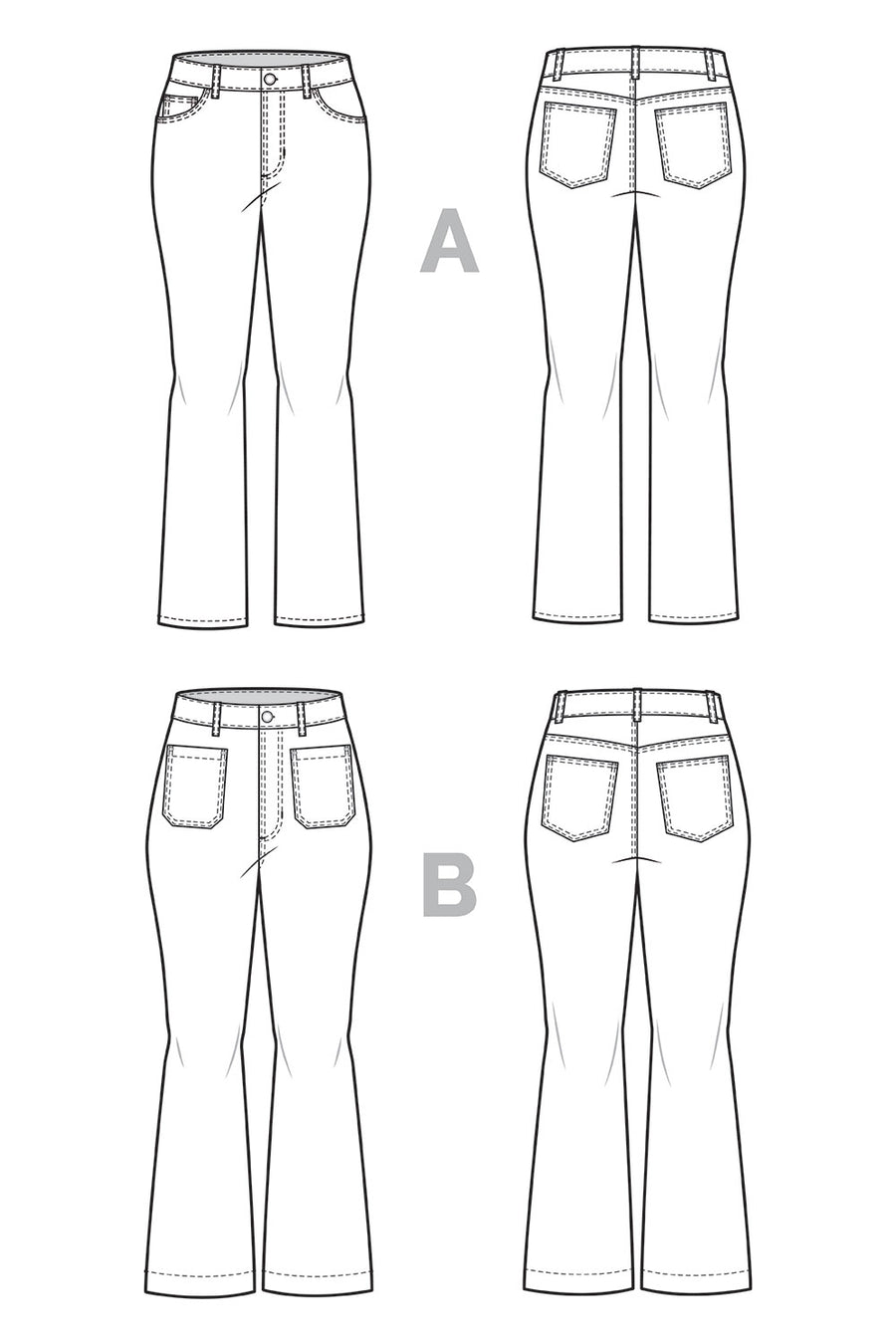 Jude Jeans Pattern, Bootcut + Flare Jeans Pattern