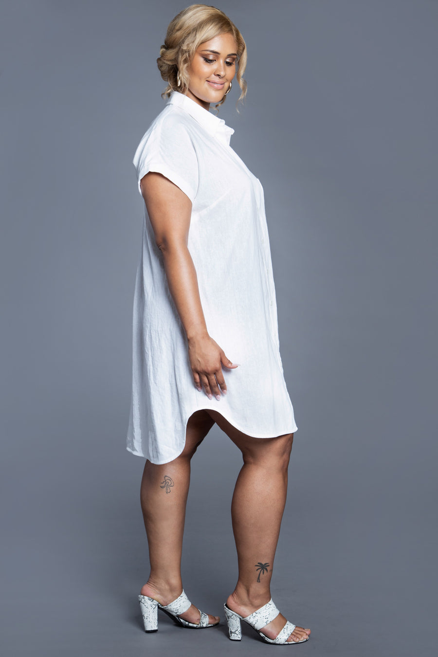Merabelle Midi Dress - Side Cut Out Collared Long Sleeve Shirt Dress in  White | Showpo