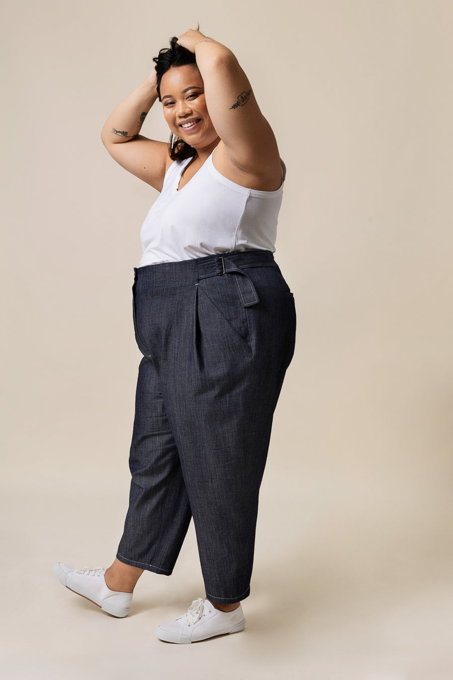 Plus size belted paperbag trousers | GATE