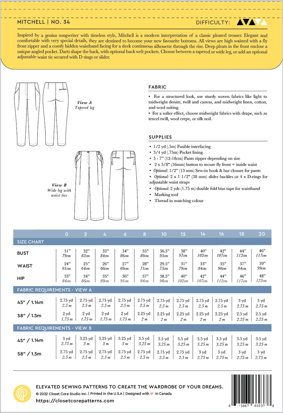Mitchell Trousers Pattern | Envelope - back| Closet Core Patterns
