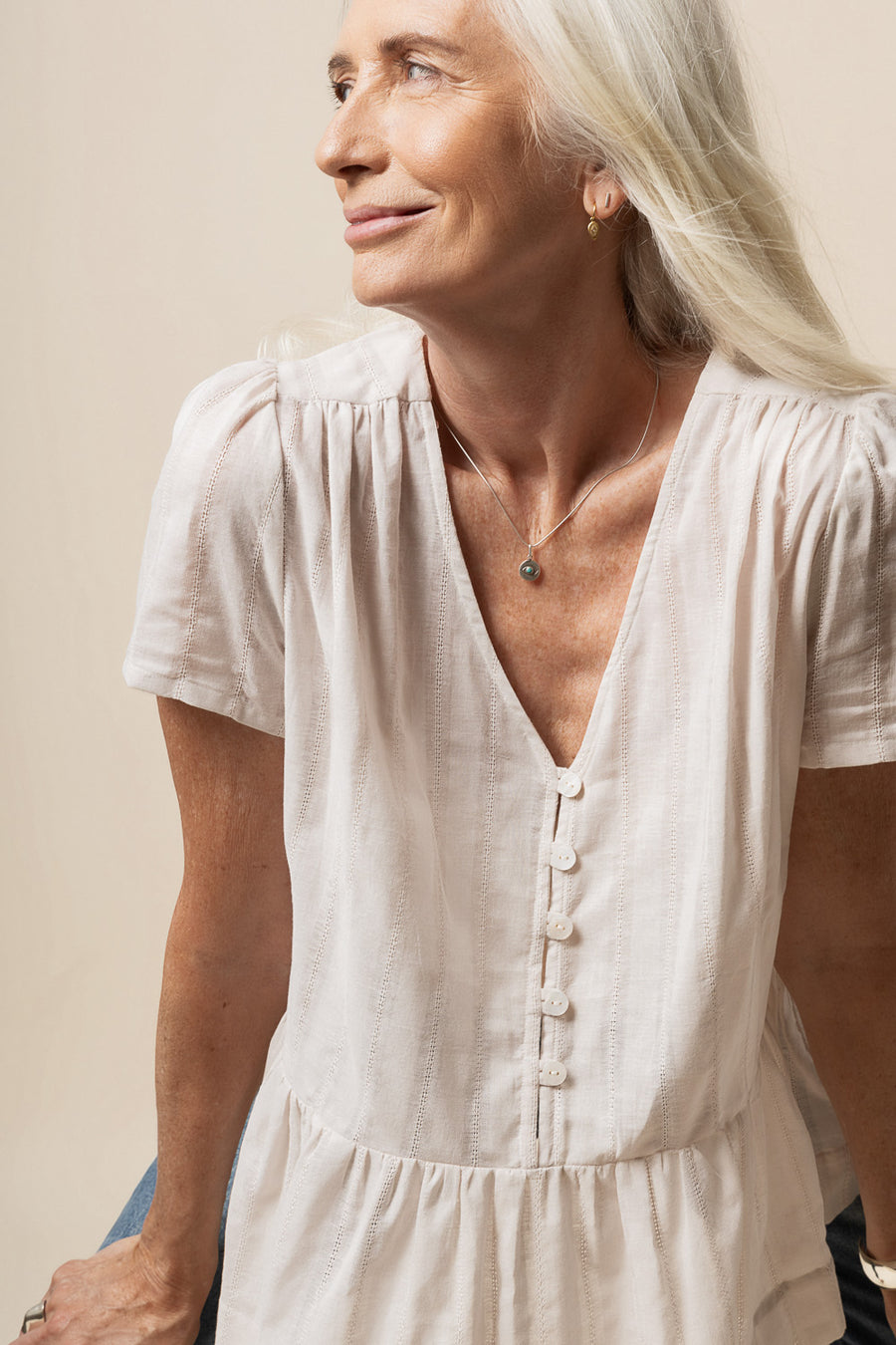 dress blouse Women's White Eyelet with flex fabric for all Floral Mulberry Silk Blouse for