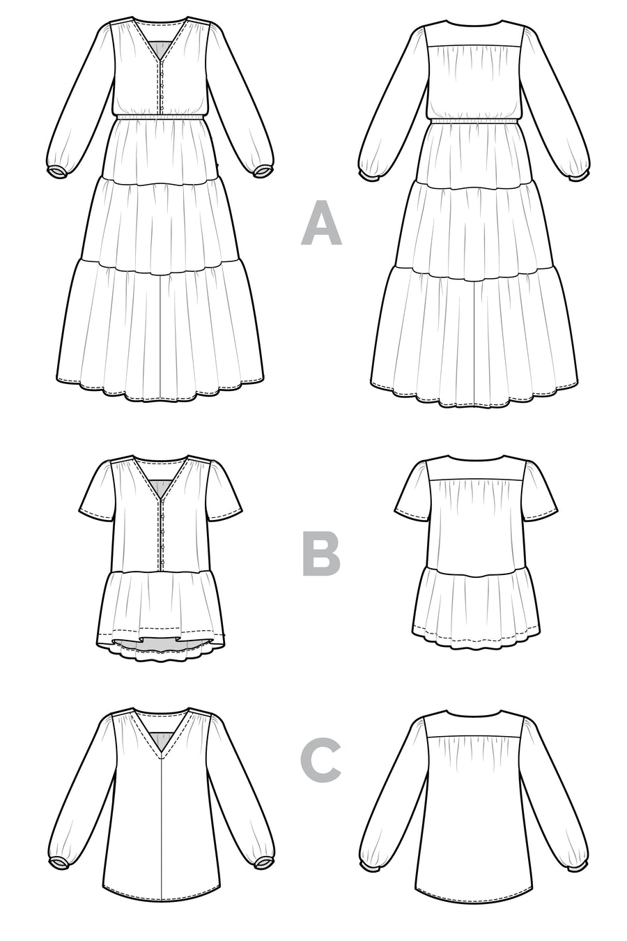 Mitchell Dress + Blouse Pattern | Tech Flats | Closet Core Patterns