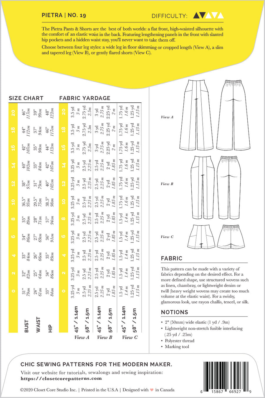 Pietra Pants & Shorts Sewing Pattern - Envelope Back | Closet Core Patterns