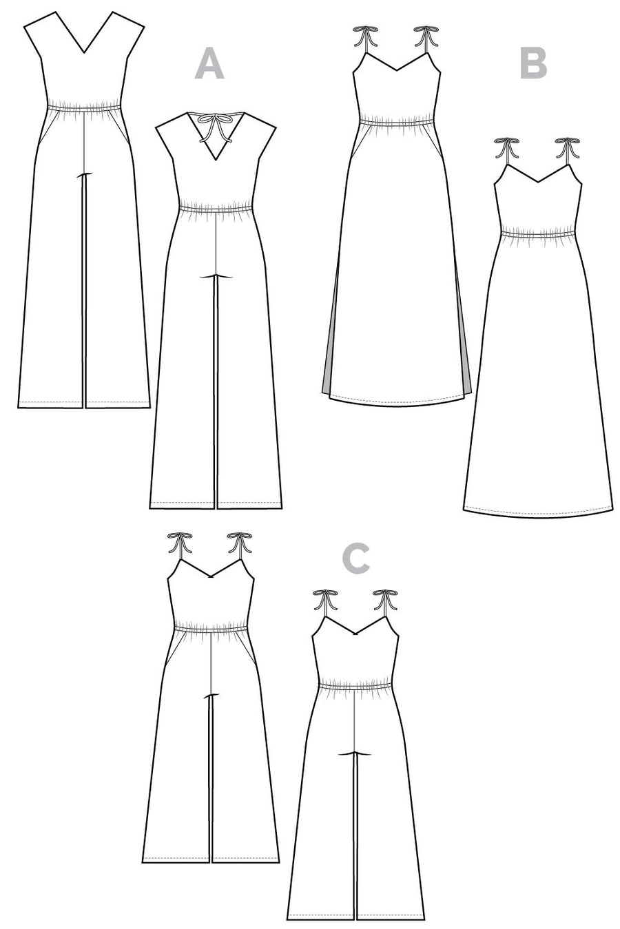 Sallie Jumpsuit & Dress Pattern // Technical flats // Closet Core Patterns