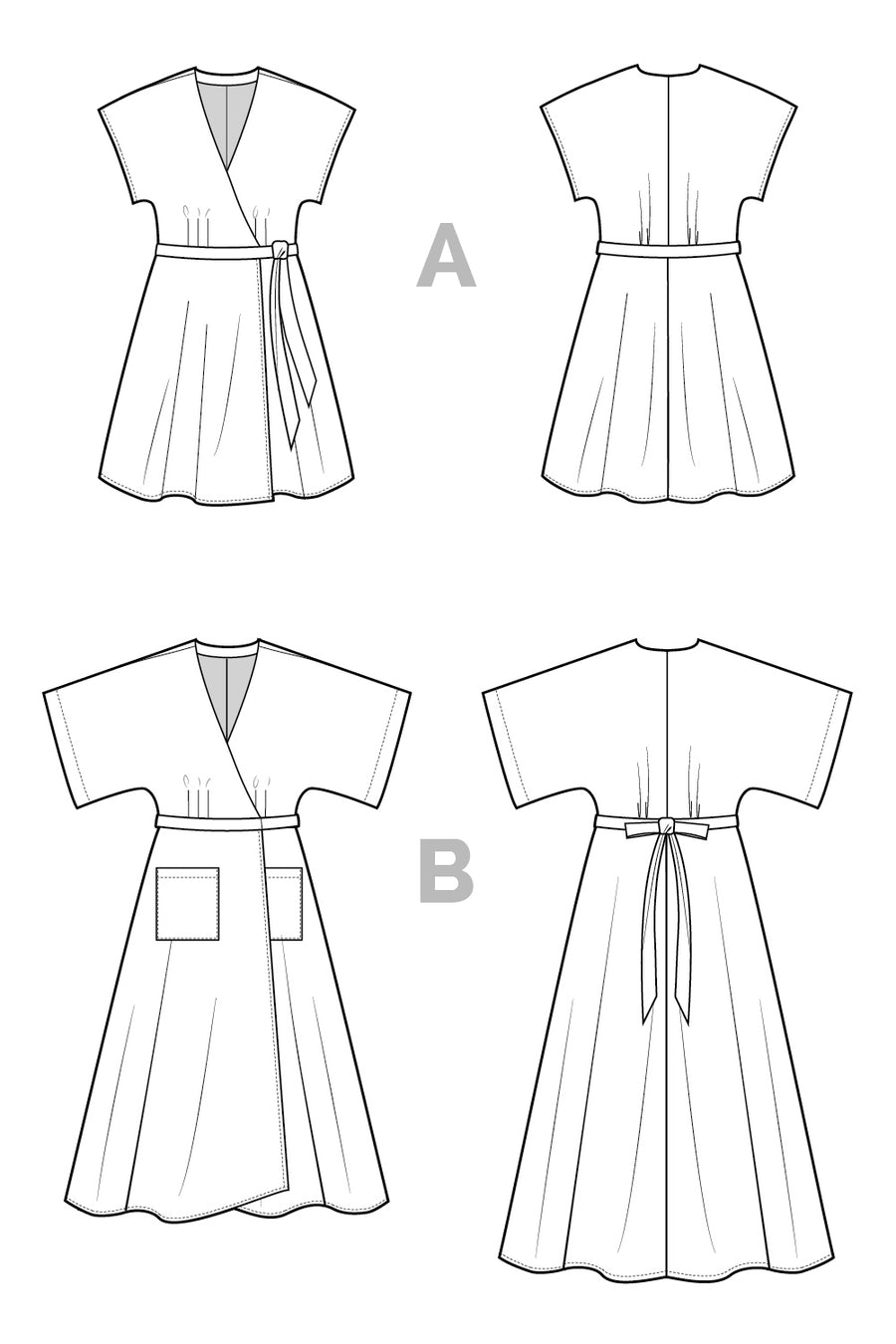 Elodie Wrap Dress pattern / Technical drawings | Closet Core Patterns